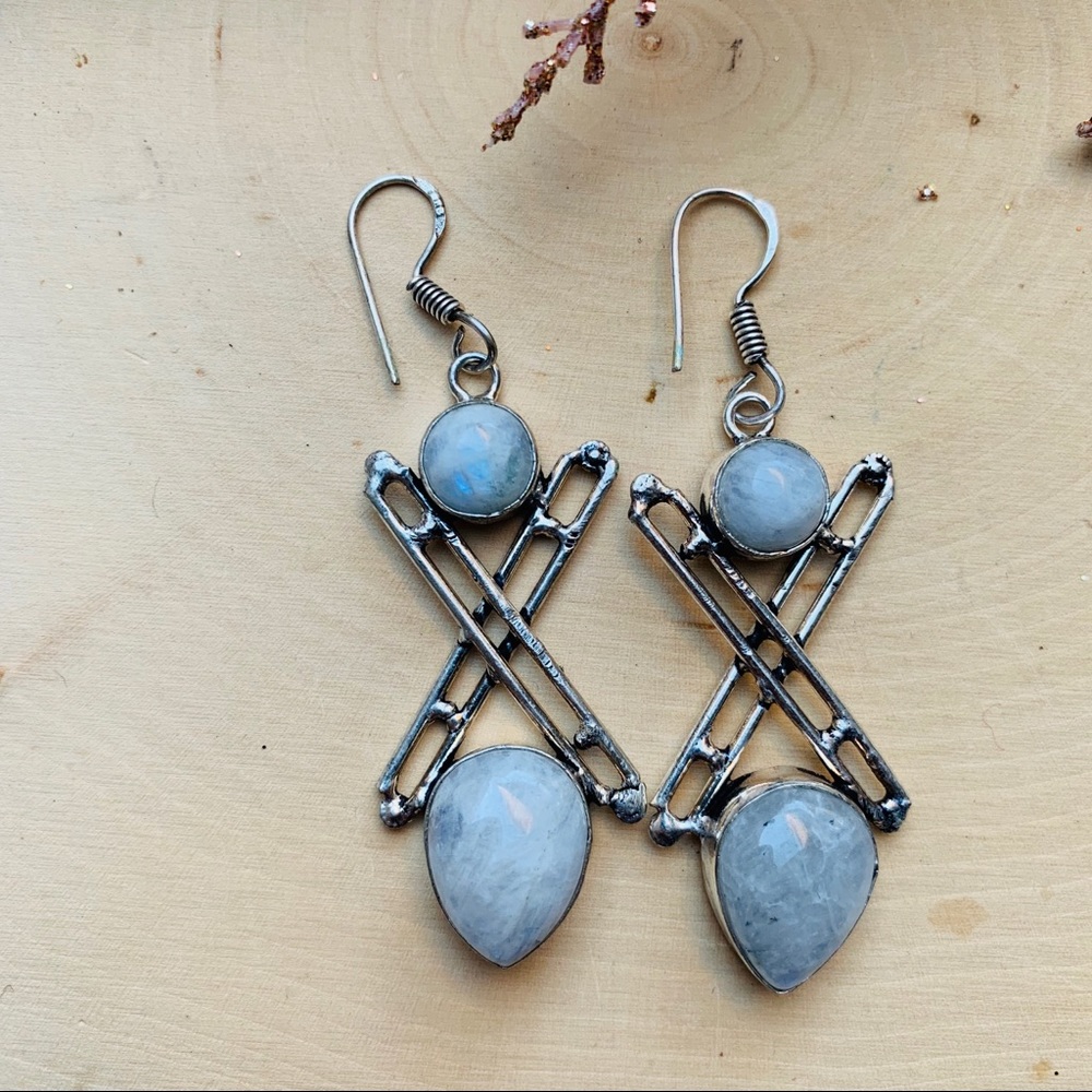 Moonstone Gemstone Sterling Silver Earrings